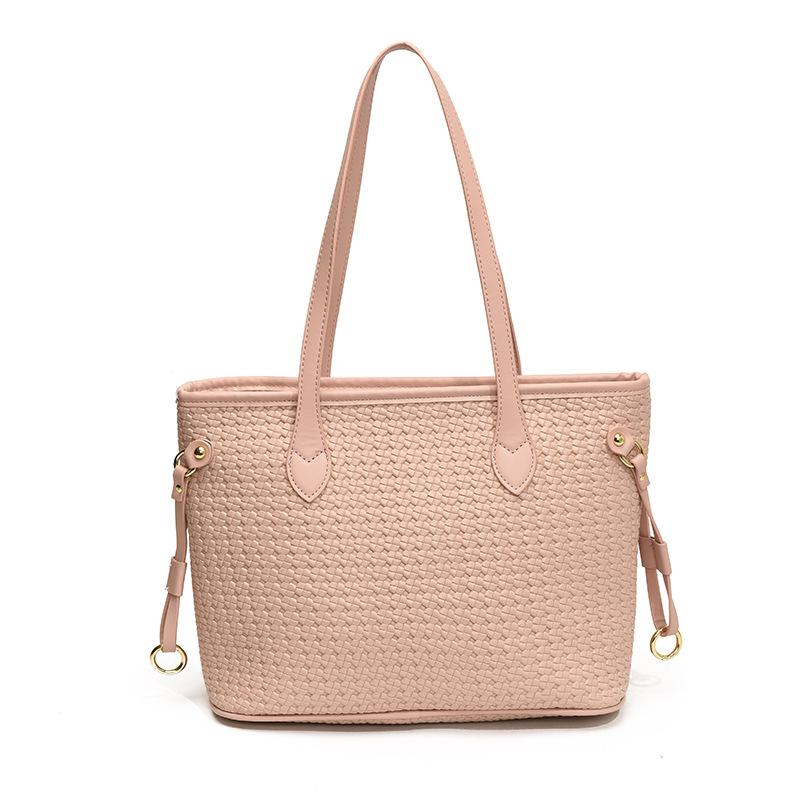 

Женская сумка нишевая плетеная сумка большая вместимость 2025 новая ретро универсальная повседневная на плечо сумка-тоут розовый