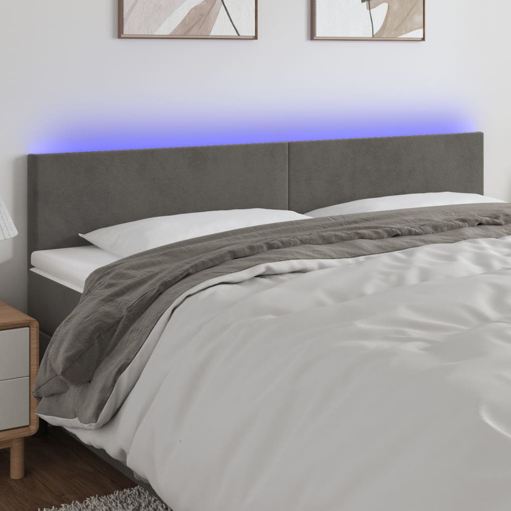 Vidaxl Zagłówek Do Łóżka Z Led, Ciemnoszary, 160X5X78/88 Cm, Aksamit