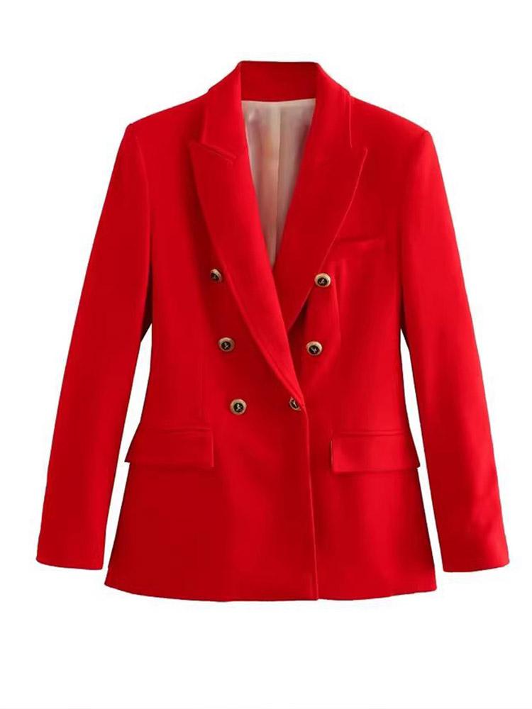 Retro Women Coat Long Sleeved V-neck Double Breasted Pocket Female Jacket Autumn Winter Commuter Lady Outwear