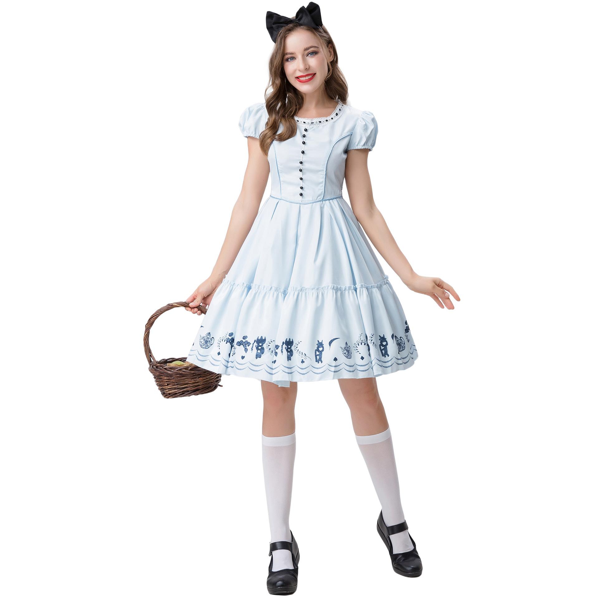 

Alice fantasy wonderland princess dress Japanese anime maid costume cos clothing live streaming host two-dimensional clothing S/M небесно-голубой