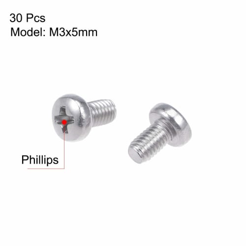 uxcell M3 Screws, Machine Screws, Bolts, M3x5mm, Silver Gray, Pan Head Machine Screws, 304 Stainless Steel, Pack of 30