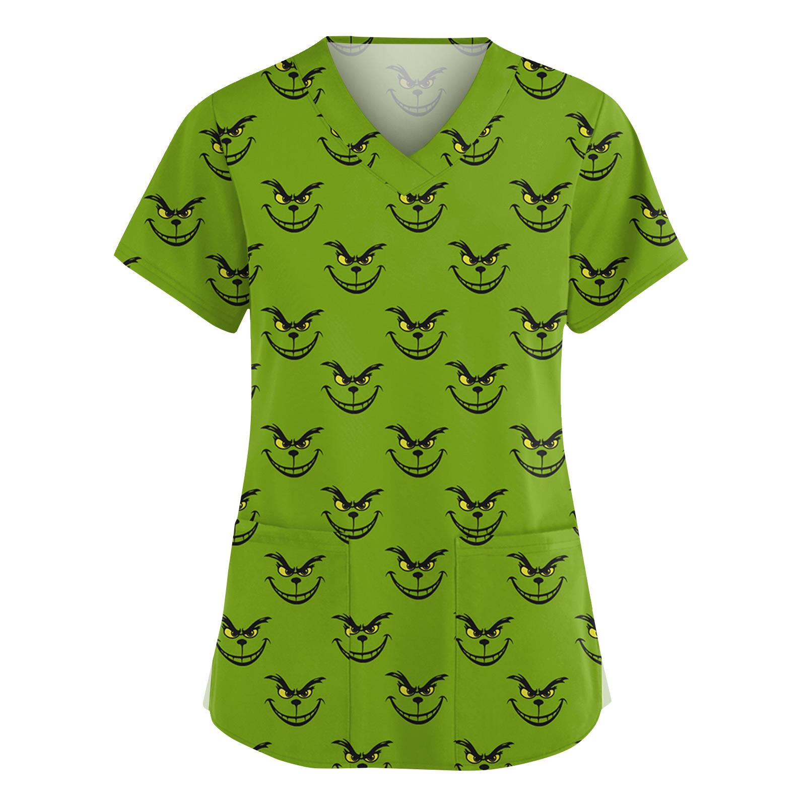 

Женская мода V-образный вырез короткий рукав комбинезон с карманами принт топы одежда XXXXL зелёный