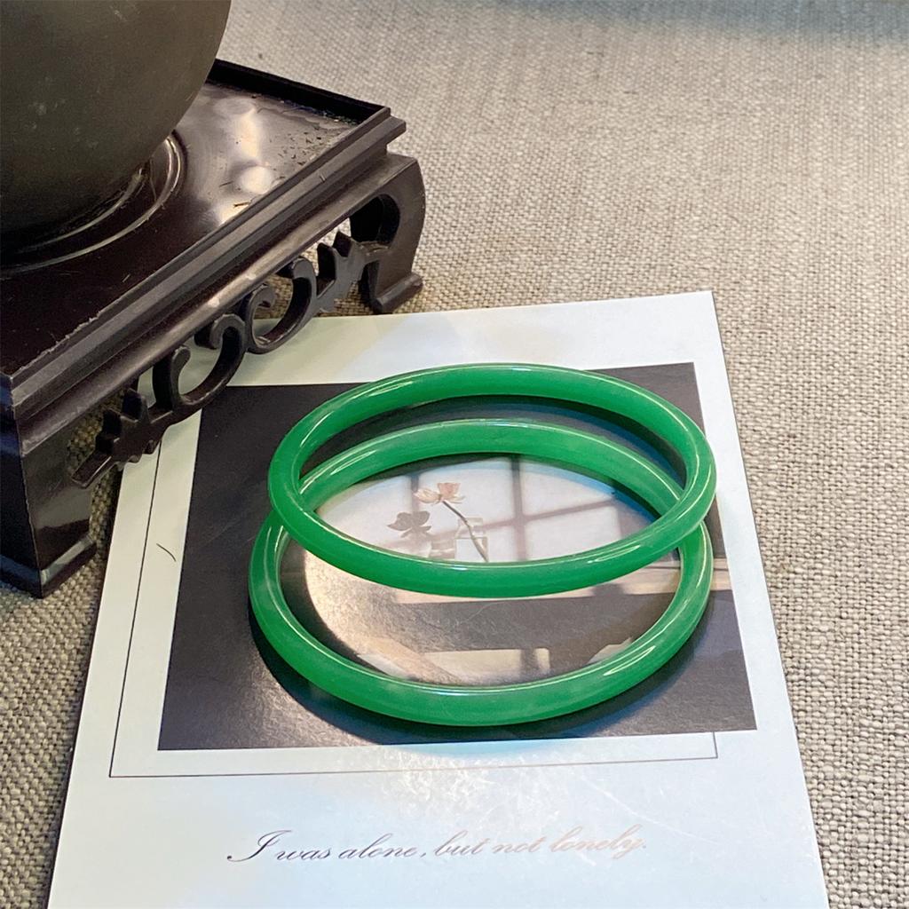 2Pcs/Set Imitation Natural Jade Solid Color Jingle Bangles Vintage Palace Simple Glass Bracelet Chinese Style Ancient Jewelry