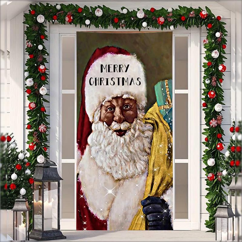 Stretch Fabric Christmas Door Tapestry - Santa Claus Gift Background for Holiday Parties