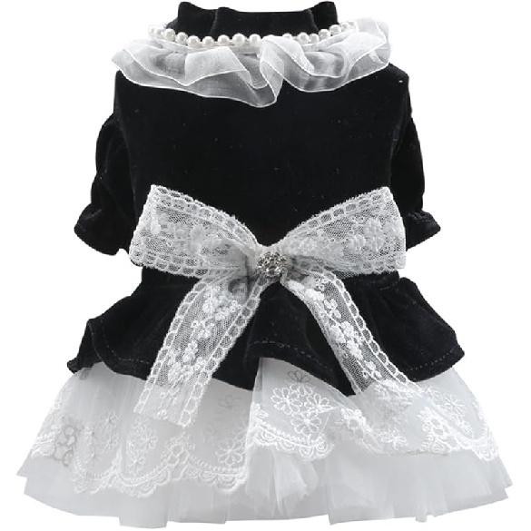 Small Medium Dog Lightweight Velvet Tulle Dress Puppy Cat Christmas Costume Girl Princess Clothes with Bow (Medium, Red)