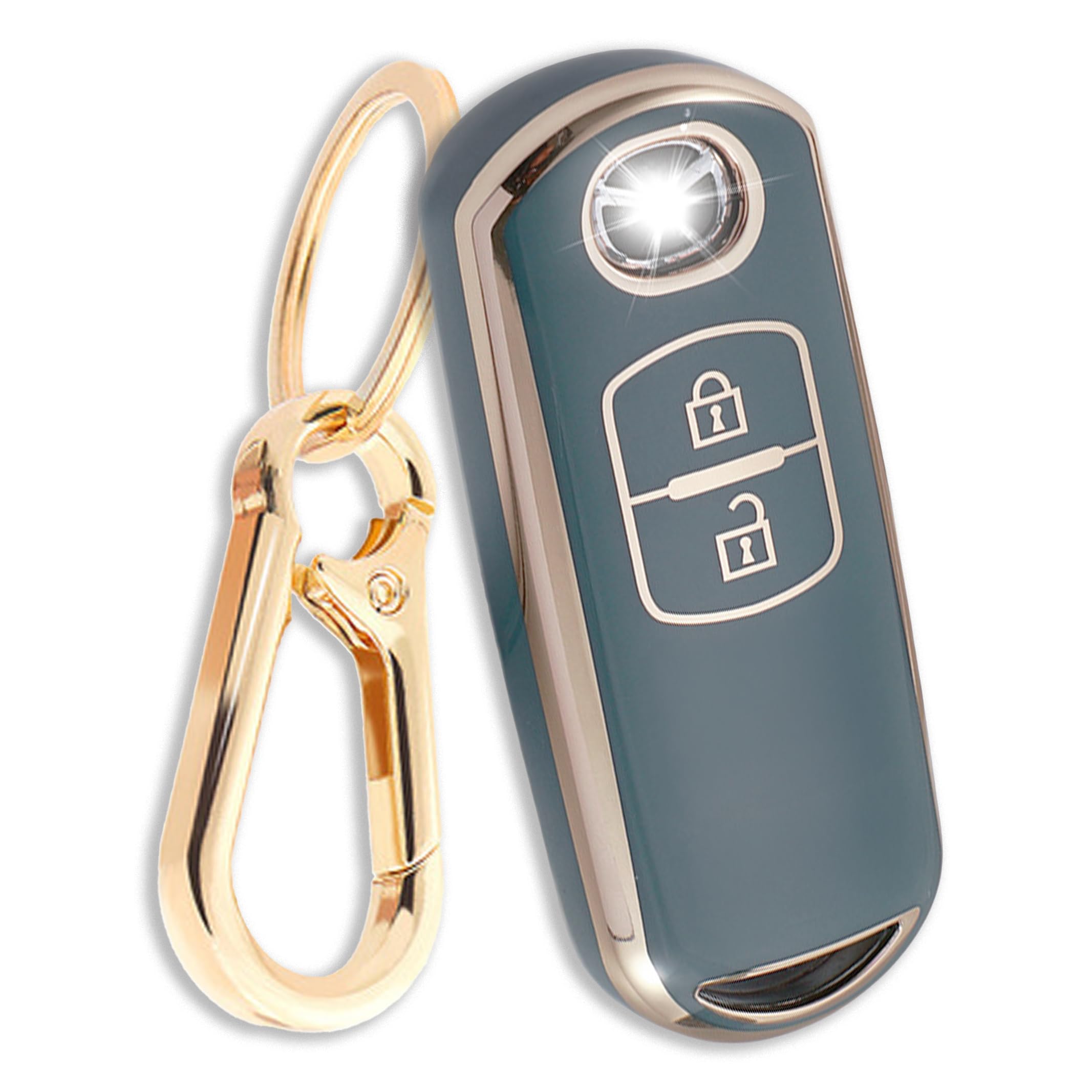 [FRACTAL CREATION] Mazda Key Cover with Carabiner Buckle TPU Material серый