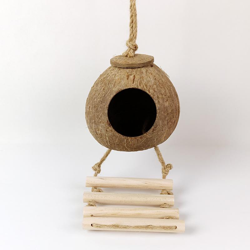 Coconut Shell Hanging Bird Nest for Parrots, Finch, Budgie, and Pearl Breeding.