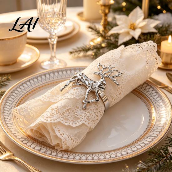 Decorative Napkin Fasteners Christmas Deer Ring Faceted Metal Elk Holder Reusable Unique Animal Shape Rings Ring for Xmas Holiday Wedding Receptions