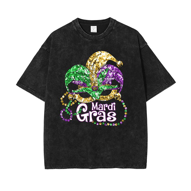 

Festival Mardi Gras Printed Cotton Acid Washed Exclusive Graphic Unisex T Shirt Cool Streetwear Men Tshirts Tee For Man S