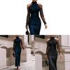 High Waist Solid Color Maxi Dress With Splicing Technique For Casual Streetwear
