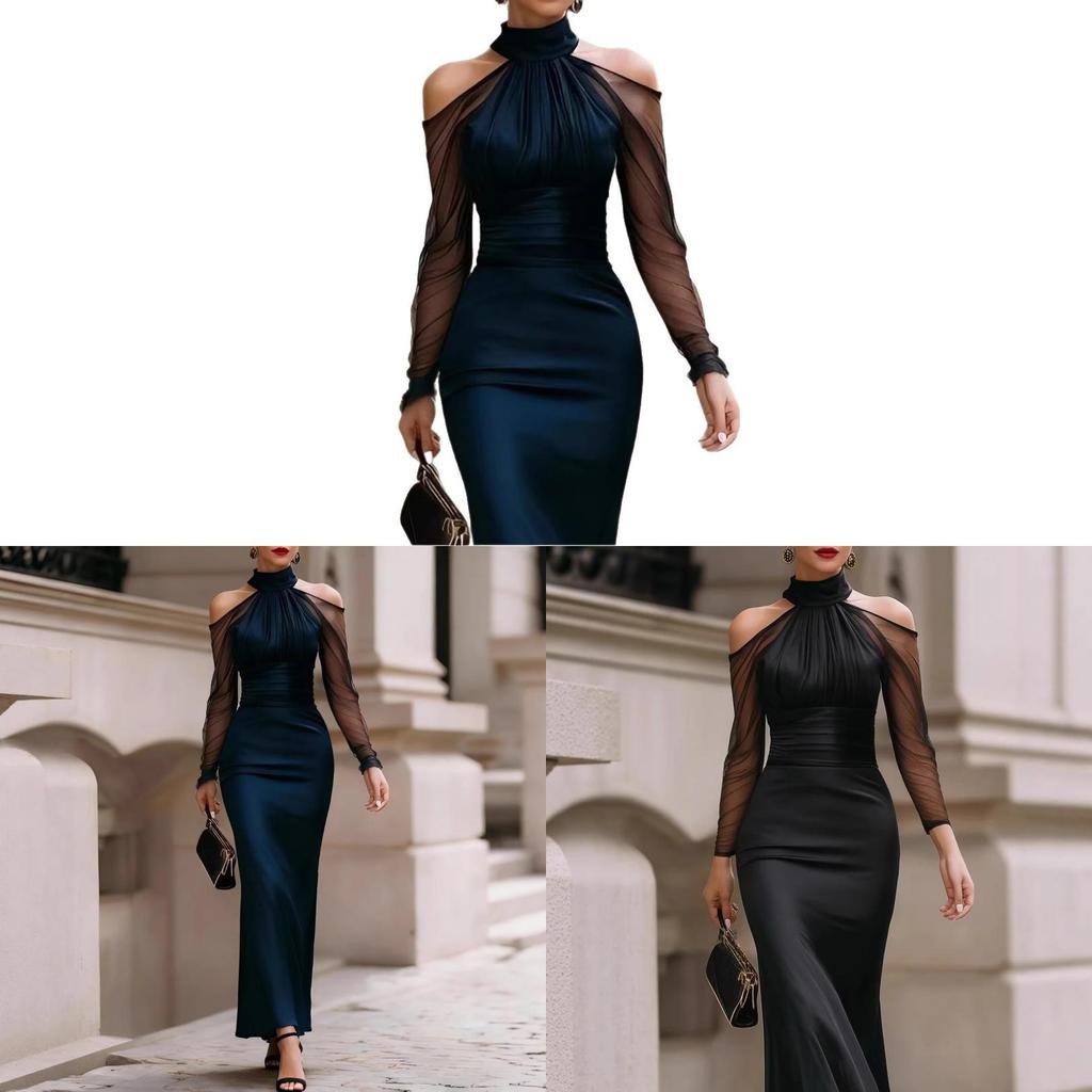 High Waist Solid Color Maxi Dress With Splicing Technique For Casual Streetwear