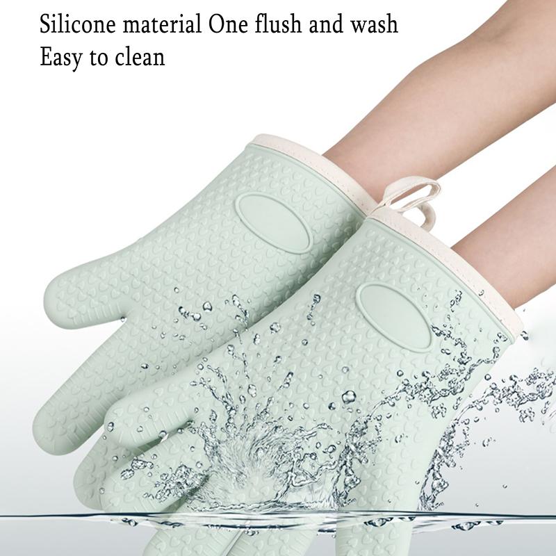 1 Pair Heat Resistant Mitts Pot Holder Oven Mitts Silicone 5 Finger Kitchen Mitts Waterproof Non-Slip Heat Household Baking Clip