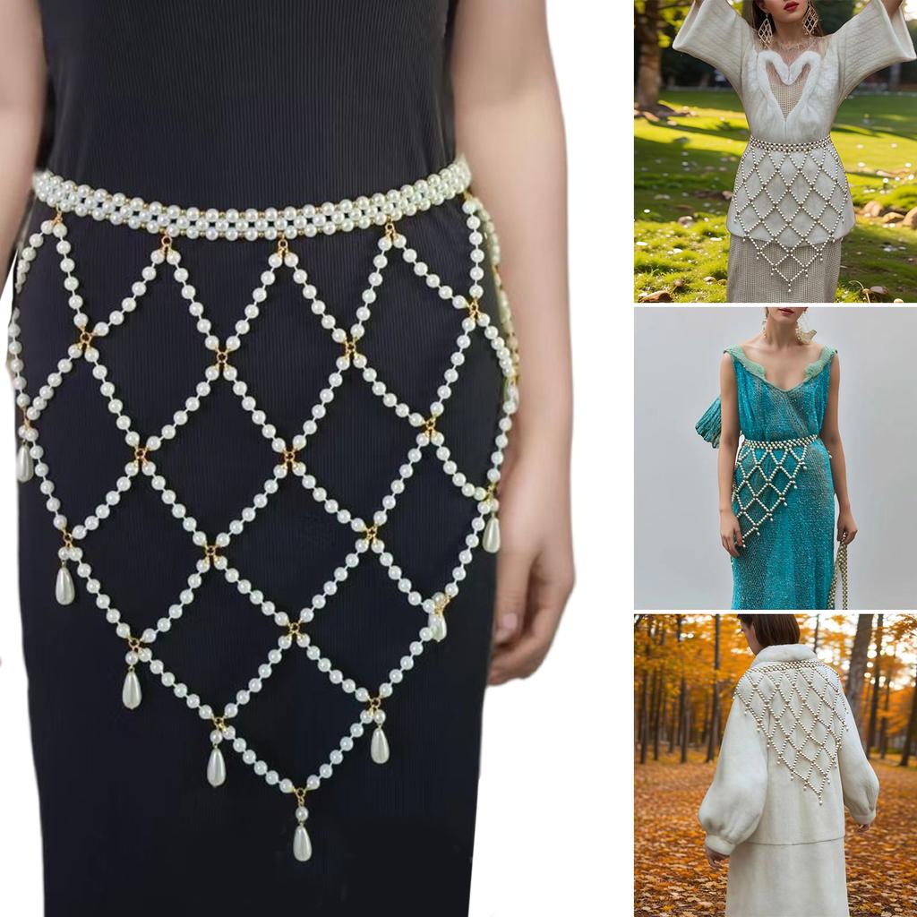 Fashionable Imitation Pearls Tassels Waist Chain Belt Imitation Pearls Texture Perfect for Enhancing Party Outfits
