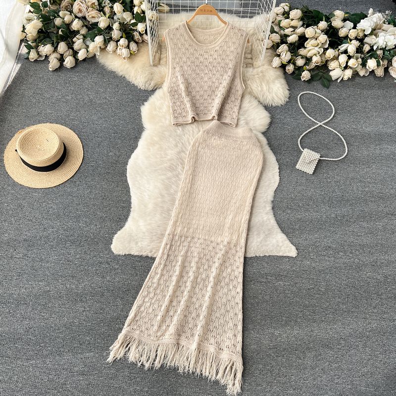 Gentle Cut Out Sleeveless Mid Length Long Length Tassel Summer Dress