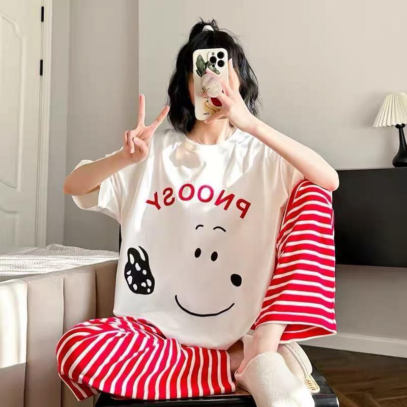Pajamas women's short-sleeved trousers summer cartoon cute 2 new cartoon spring and summer loungewear suit can be worn outside
