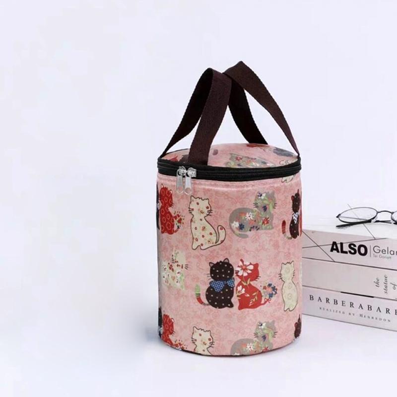 Cylindrical Lunch Bag Portable Thermal Insulated Lunch Box Tote Cooler Ice Bag Round Bento Pouch Waterproof Food Storage Bags