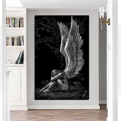 Abstrakte Poster und Drucke, Teufel und Engel, malen graue Charakterflügel, Totenkopf, Leinwandbilder für Wohnzimmer, Heimdekoration