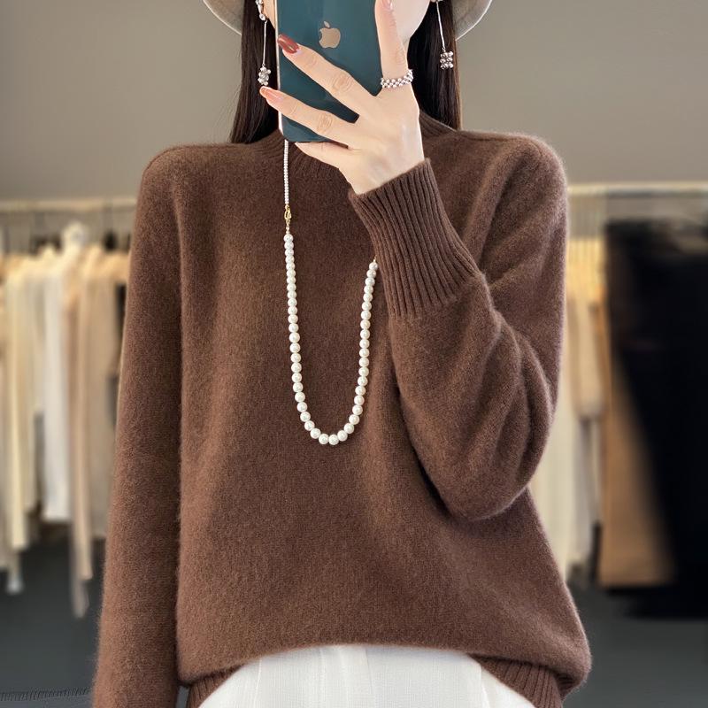 Zeng Li Women's Loose Cashmere Half-High Neck Sweater - Thickened Autumn/Winter Knitted Pullover