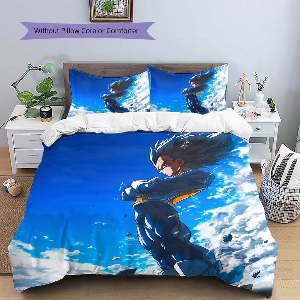 Biancheria da letto con motivo Vegeta di Dragon Ball Decorazione per la casa Regalo di compleanno (1 * copripiumino + 2 * federa, senza nucleo)