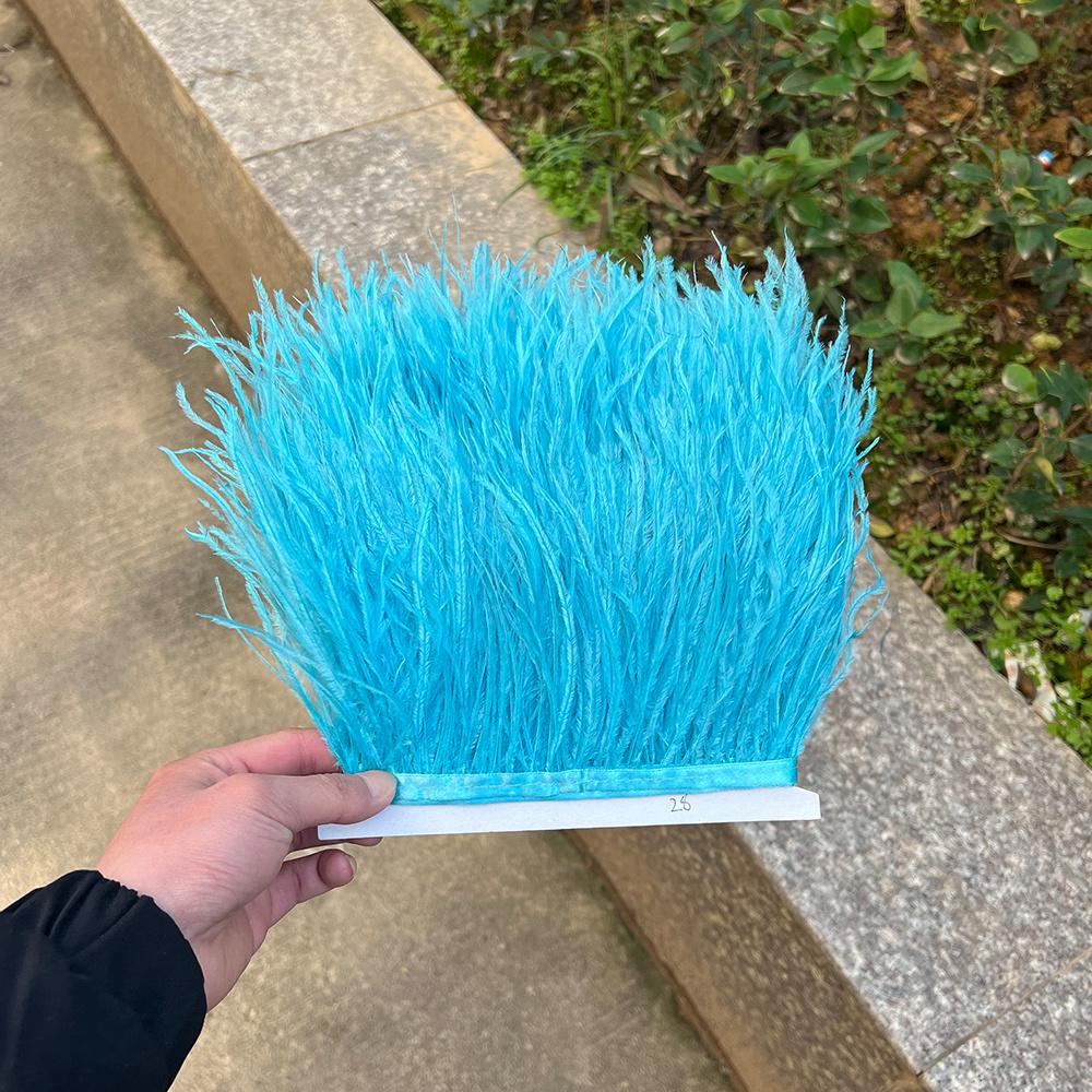 Feather1Meter Natural Ostrich Feathers Trim Fringe 8-10cm Fluffy Real Ostrich Feather Ribbon for Wedding Party Dress Sewing Decoration