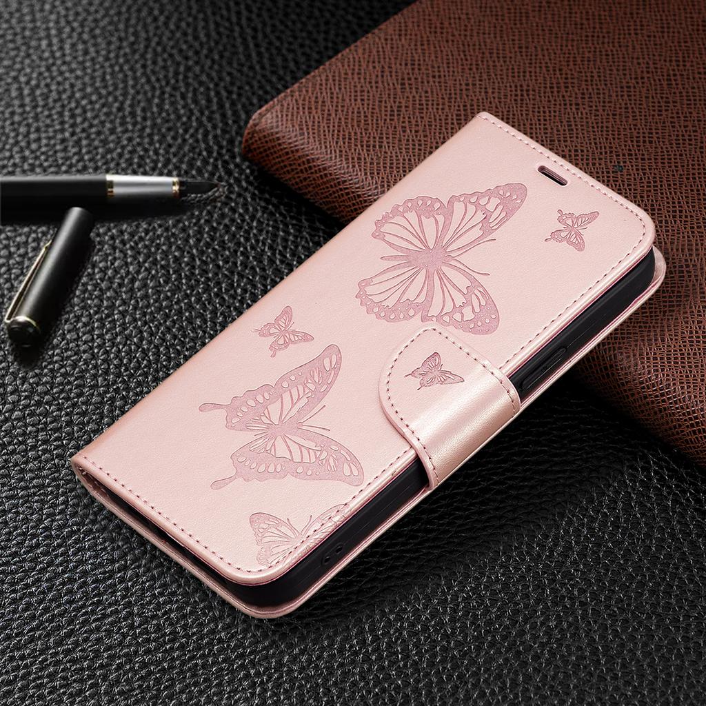 Wallet Stand Case for Xiaomi Redmi Note 12 4G Butterfly Imprinted Leather Phone Cover with Strap