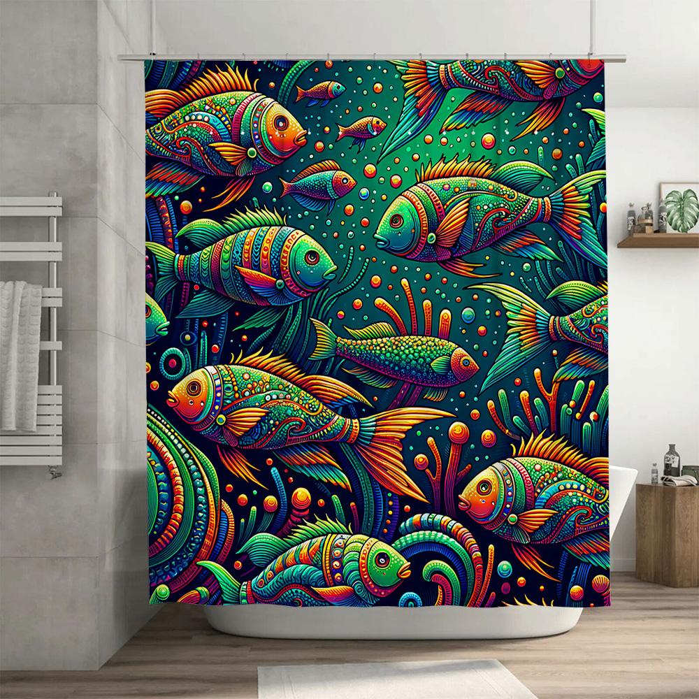 Vibrant Fish Shower Curtain 3D Printed Fabric Waterproof Bathroom Decoration Multi-Colorful Artistic Bath Linen Decorative Tapes