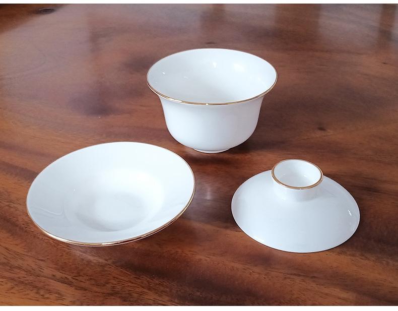 Bone China Small White Gaiwan Tea Set - 3-Piece Ceramic Tea Cup for Home, Office, or Tea House Reception.