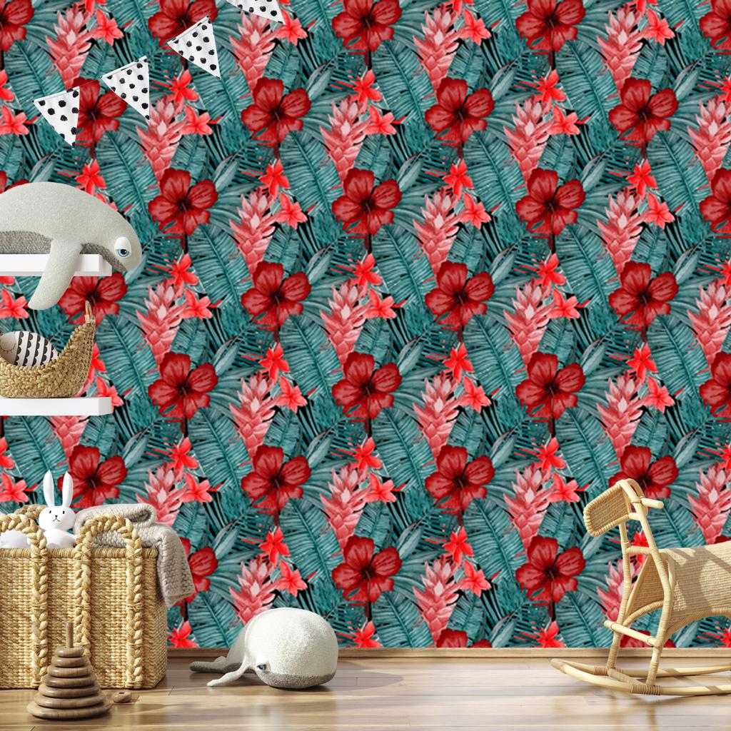 Exotic Flowers and Leaves Wallpaper for Living Room and Bedroom 50x1000