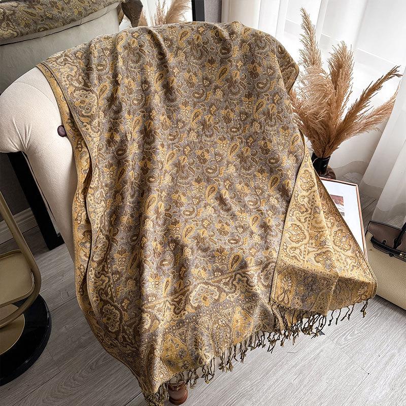 Imitation Cashmere Shawl Scarf Jacquard Fringed Spring And Summer Long Scarf Women'S Double-Sided Scarf Air Conditioner Large Shawl