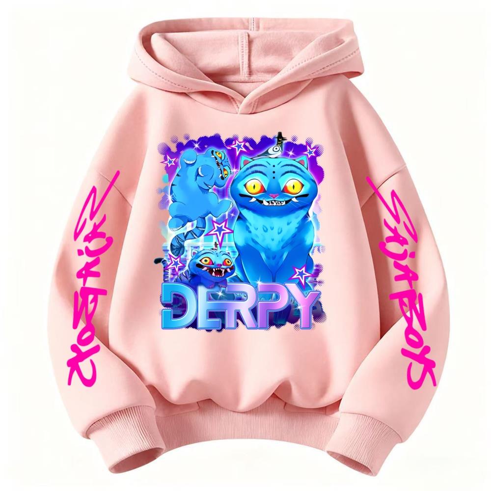 Children's boy and girl anime costume Kpop demon hunter Derpy tiger casual fashion autumn and winter sports hooded pullover