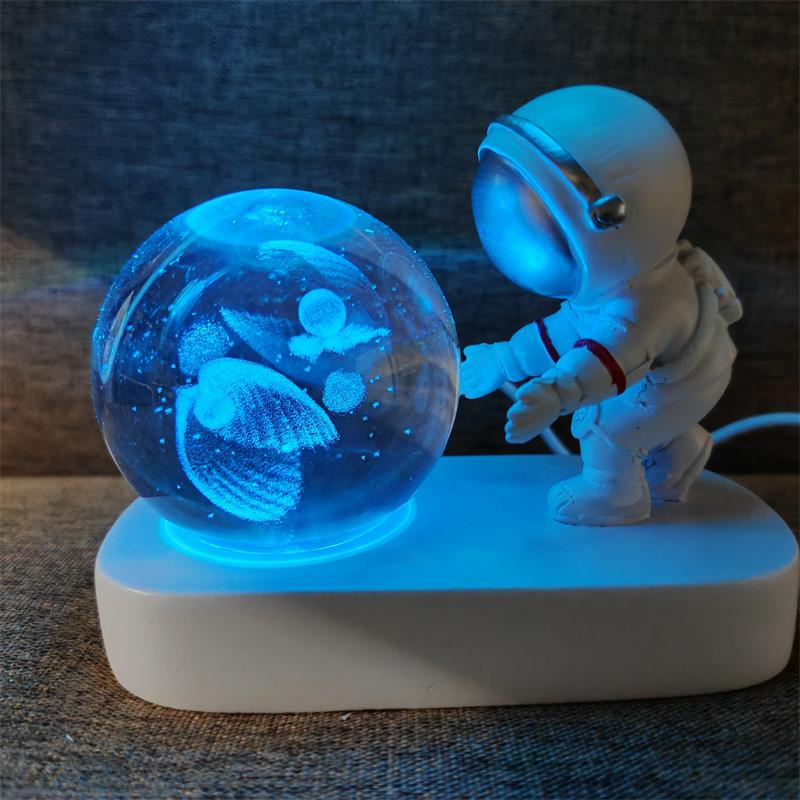 Astronaut Creativ 3D Minge de Cristal Led Lumină de noapte pentru Dormitor Copii Planetă Spațiu Lampă Sistem Solar USB Cadou de Crăciun pentru copii