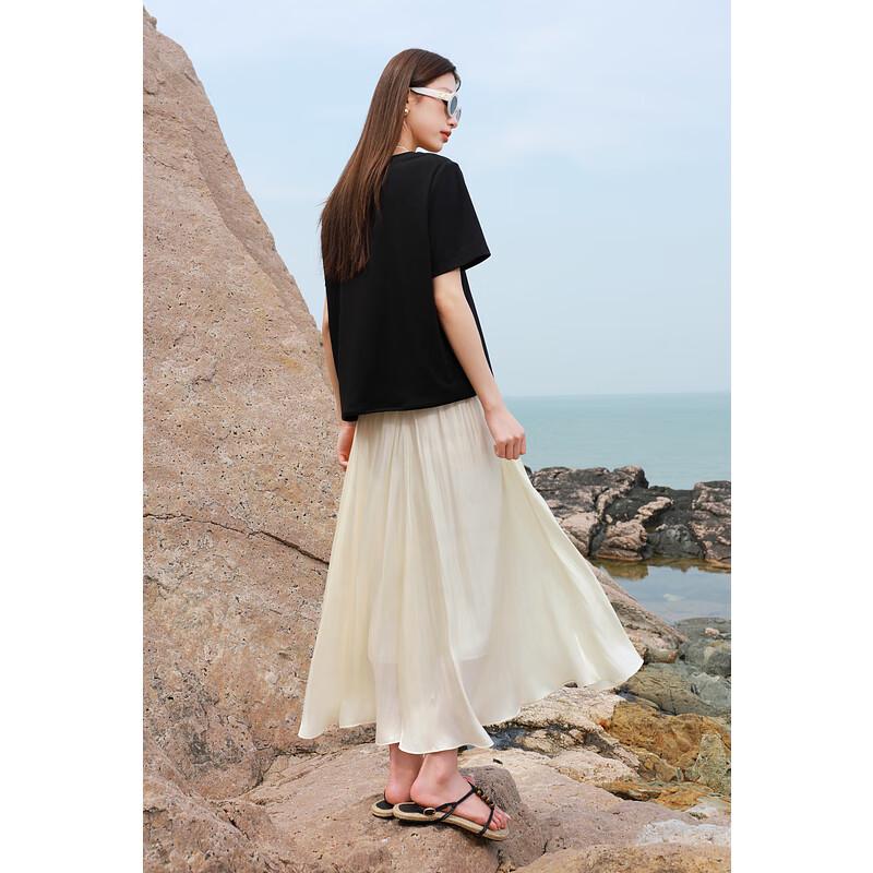 Sancai Plus Size Elastic High-Waist Pleated Maxi Skirt