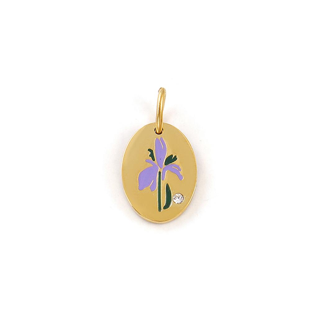 1 Piece 304 Stainless Steel Birth Month Flower Charms Enamel Oval Flower Clear Cubic Zirconia Pendants DIY Necklace 20mm X 11mm
