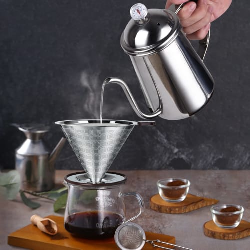 Love-KANKEI Coffee Drip Pot, Narrow-Mouth Stainless Steel Drip Kettle (with Thermometer)