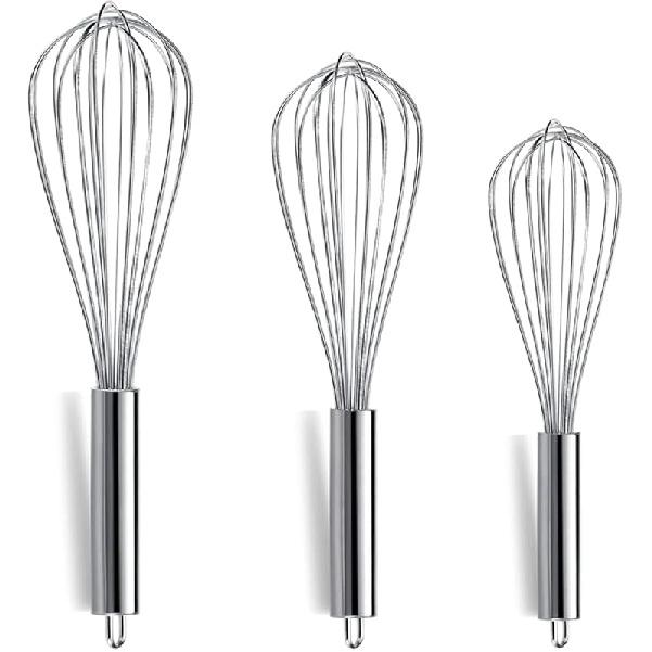 Berglander Gold Whisk Pack of 3 Stainless Steel 8 ,10 ,12 , Titianium Plating Whisks for Cooking, Beater,Wire Whisk Set Kitchen Wisk (Gold) 1. Silver