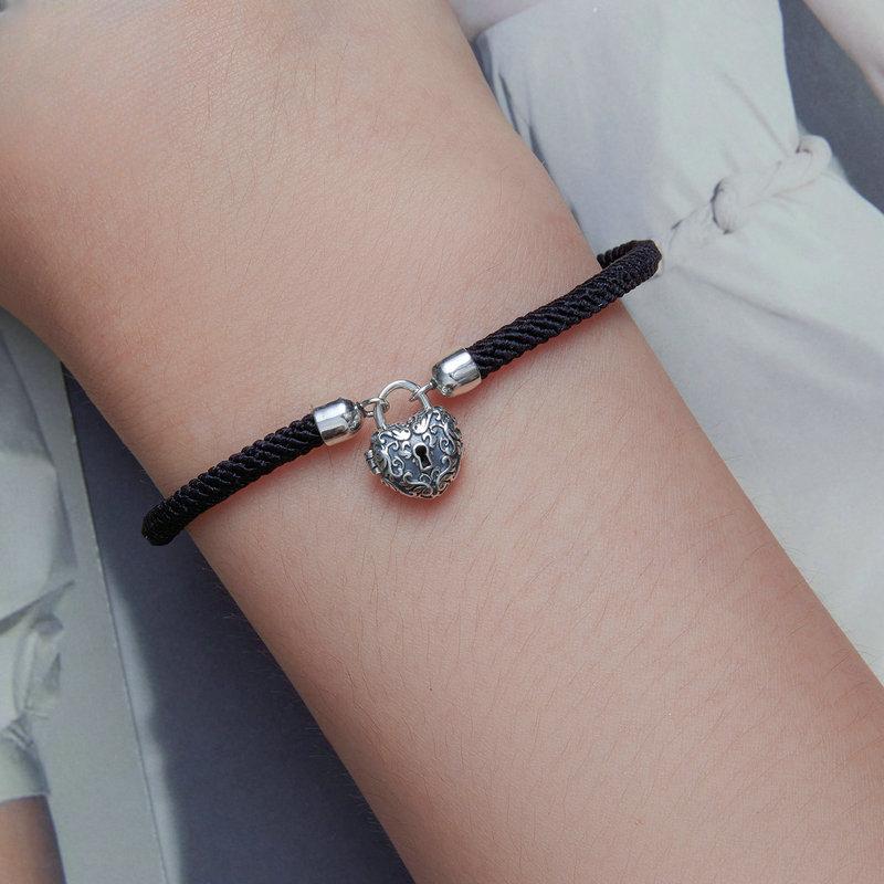 Original Design Herz Schloss Armband Grundlegende Kette S925 Sterling Silber Retro Schloss Abnehmbare Armband
