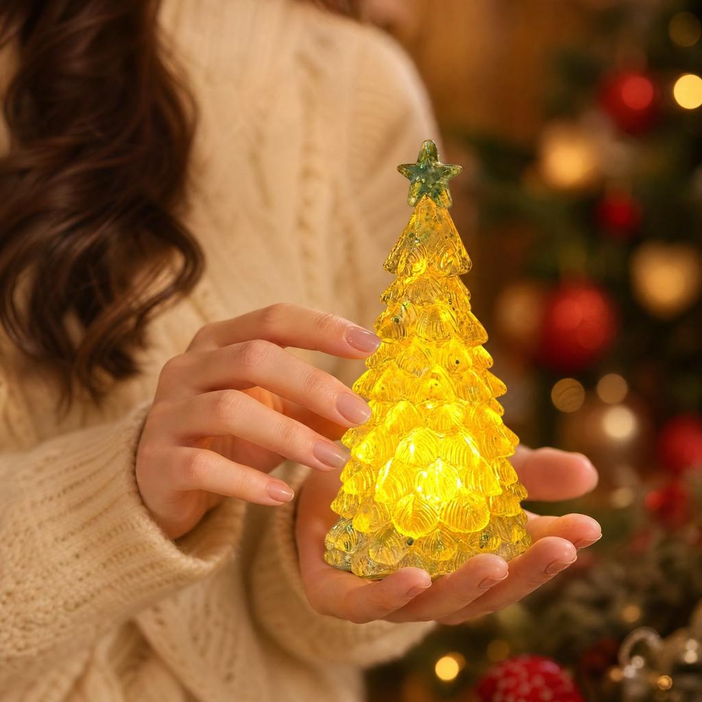 Light-Up Resin Christmas Tree Figurine, Tabletop Holiday Decoration and Night Light for Home