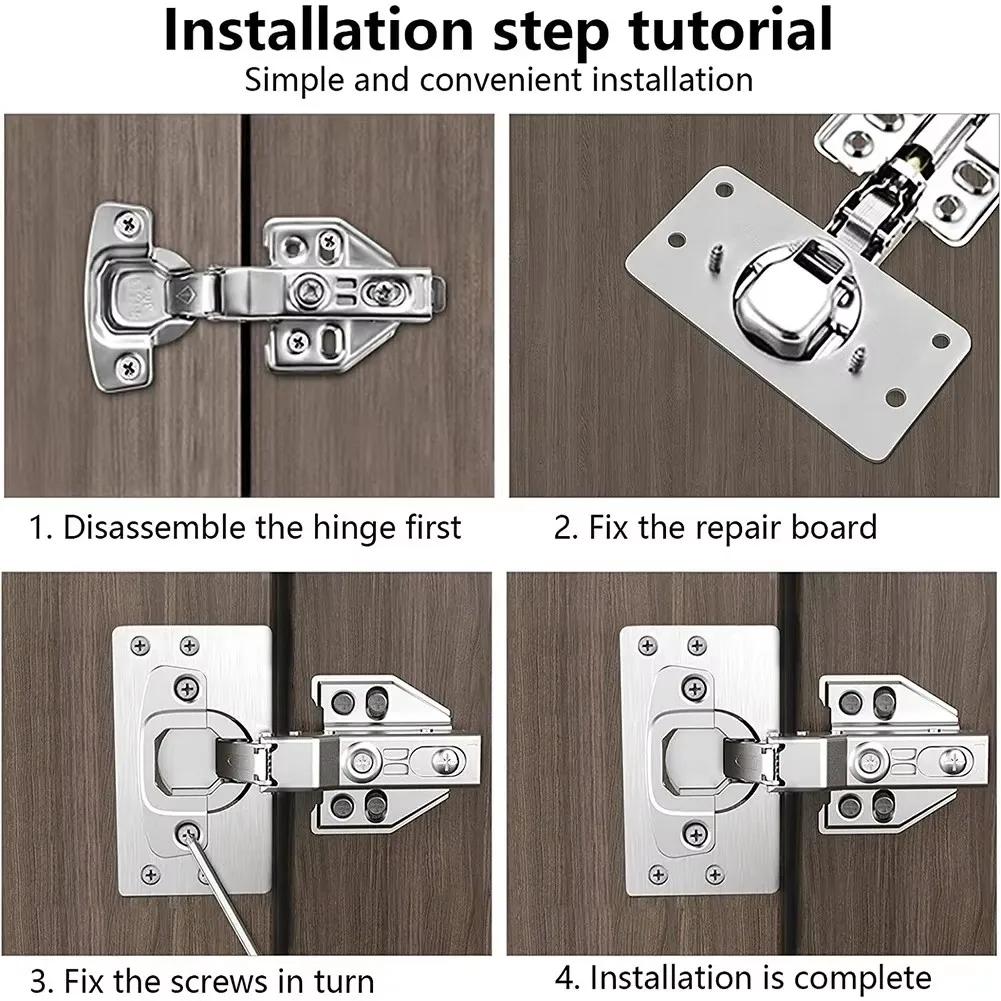 4Pairs Hinge Repair Plate Cabinet Furniture Drawer Table Repair Mount Tool Hardware Stainless Steel Hinge Fixing Plate