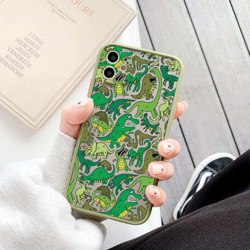 

Cute Cartoon Dinosaur Phone Cases For iPhone X XR XS Max 15 12 11 13 14 Pro Max 7 8 Plus Matte Shockproof Back Cover Fundas iphone X or XS