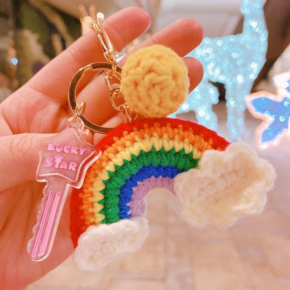 

Handmade Rainbow Keychains Plush Ball Rainbow Pendants Fashion Rainbow Key Rings Women Girls style B
