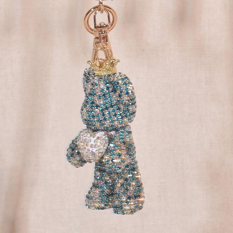 High Quality Rhinestone Animal Keychain Leather Strap Care Bear Pendant Fancy Rhinestone Bear Animal Keychain Bag Pendant