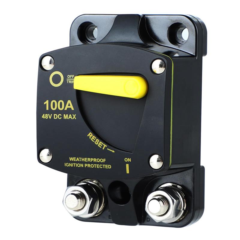 Circuit Breaker Fuse Reset 12-48V Dc Car Audio Amplifier Circuit Breaker Waterproof Replacement , 100A