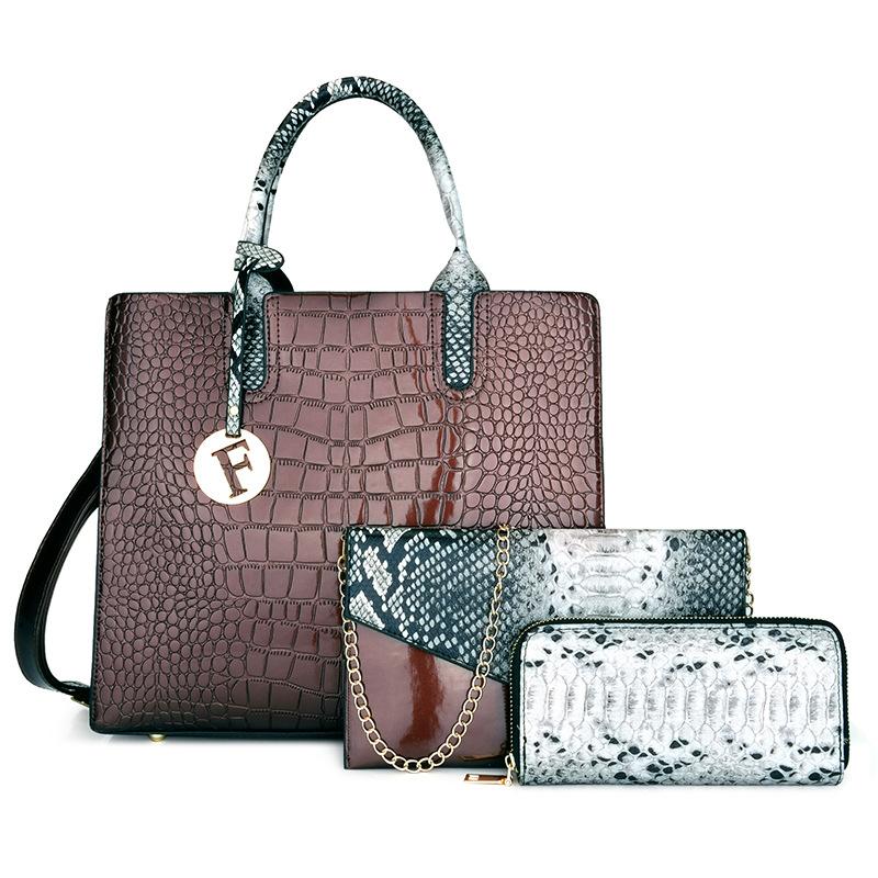 New crocodile pattern mother and child bag soft surface portable shoulder oblique span two-piece set women's bag handbag