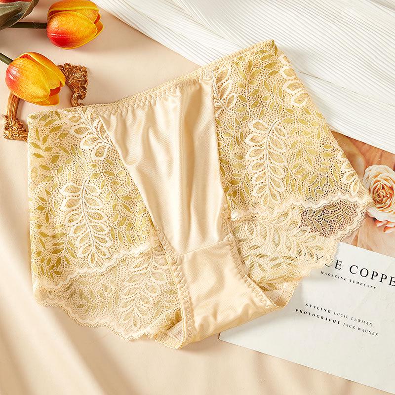Plus Size High Waist Sexy Lace Seamless Ice Silk Women's Briefs (90-300 Jin)