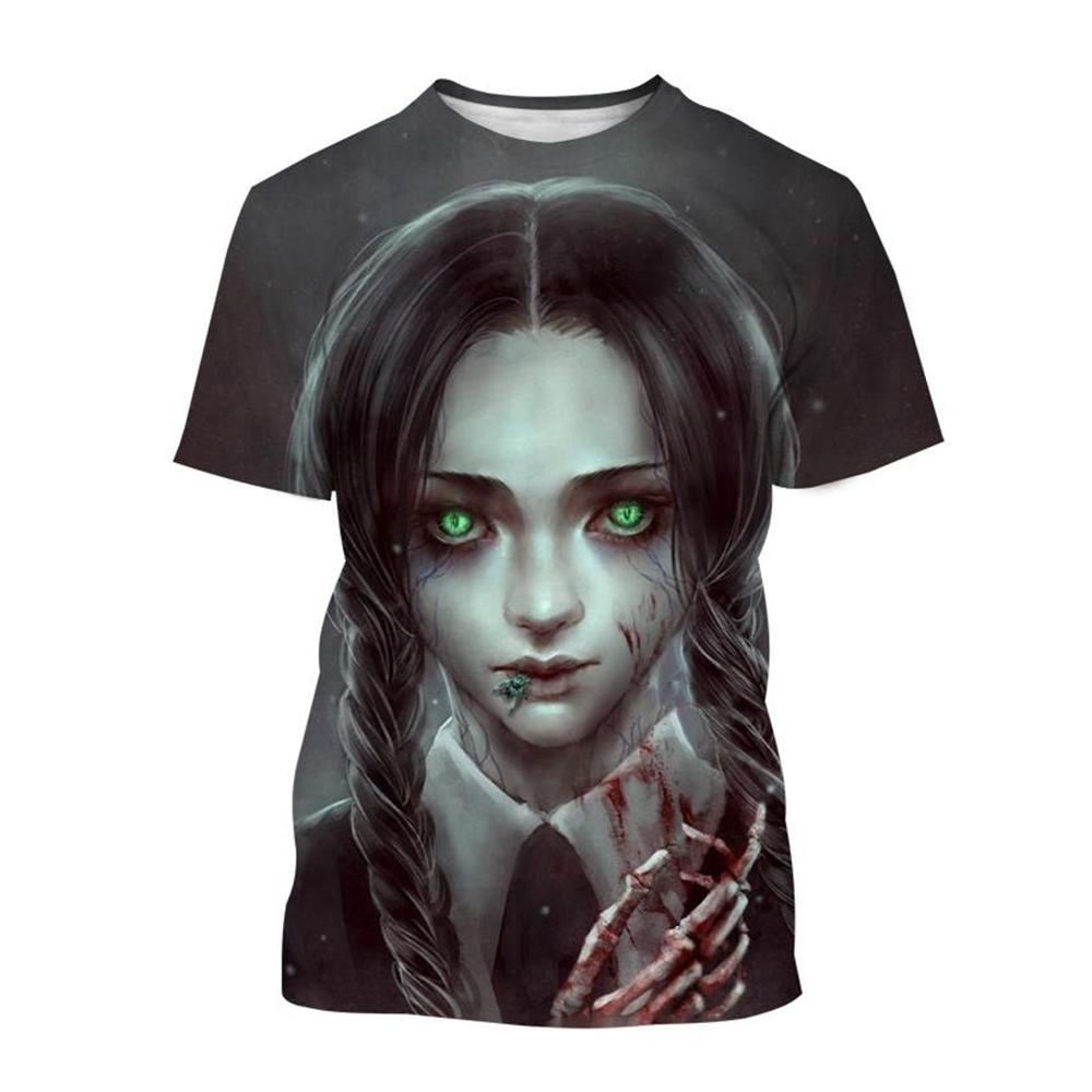 Wednesday Merlina Character Graphic 3D Print Casual Short Sleeved Women's T-shirts - Soft Medium Stretch Polyester Fabric Summer Relaxed Fit Clothing