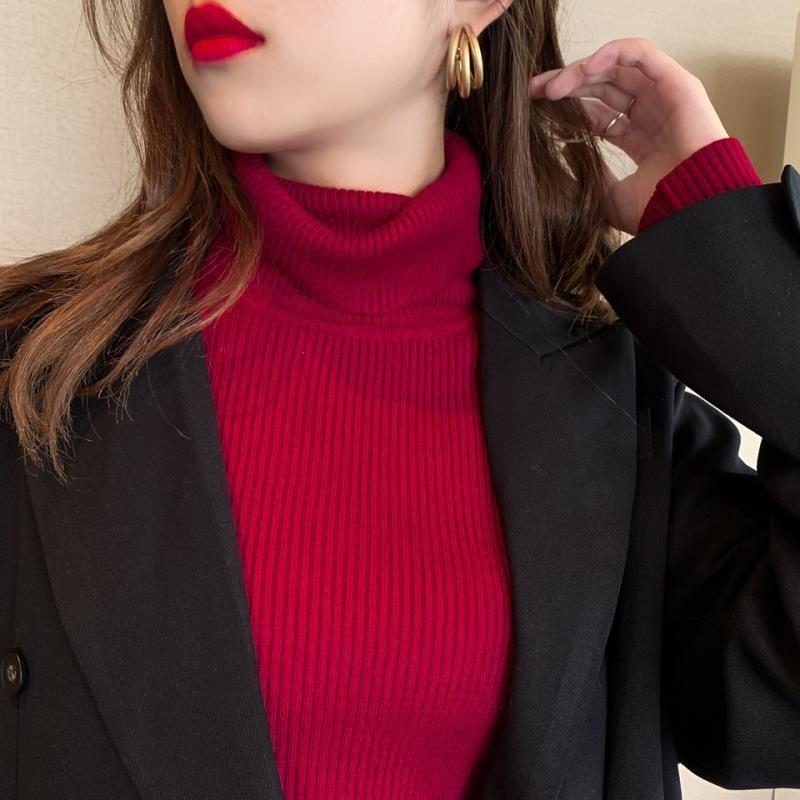 Turtleneck Sweater Women Fashion Simple Winter Pullover Jumper High Elastic Knitted Fall Female Basic Tops Casual Blouse