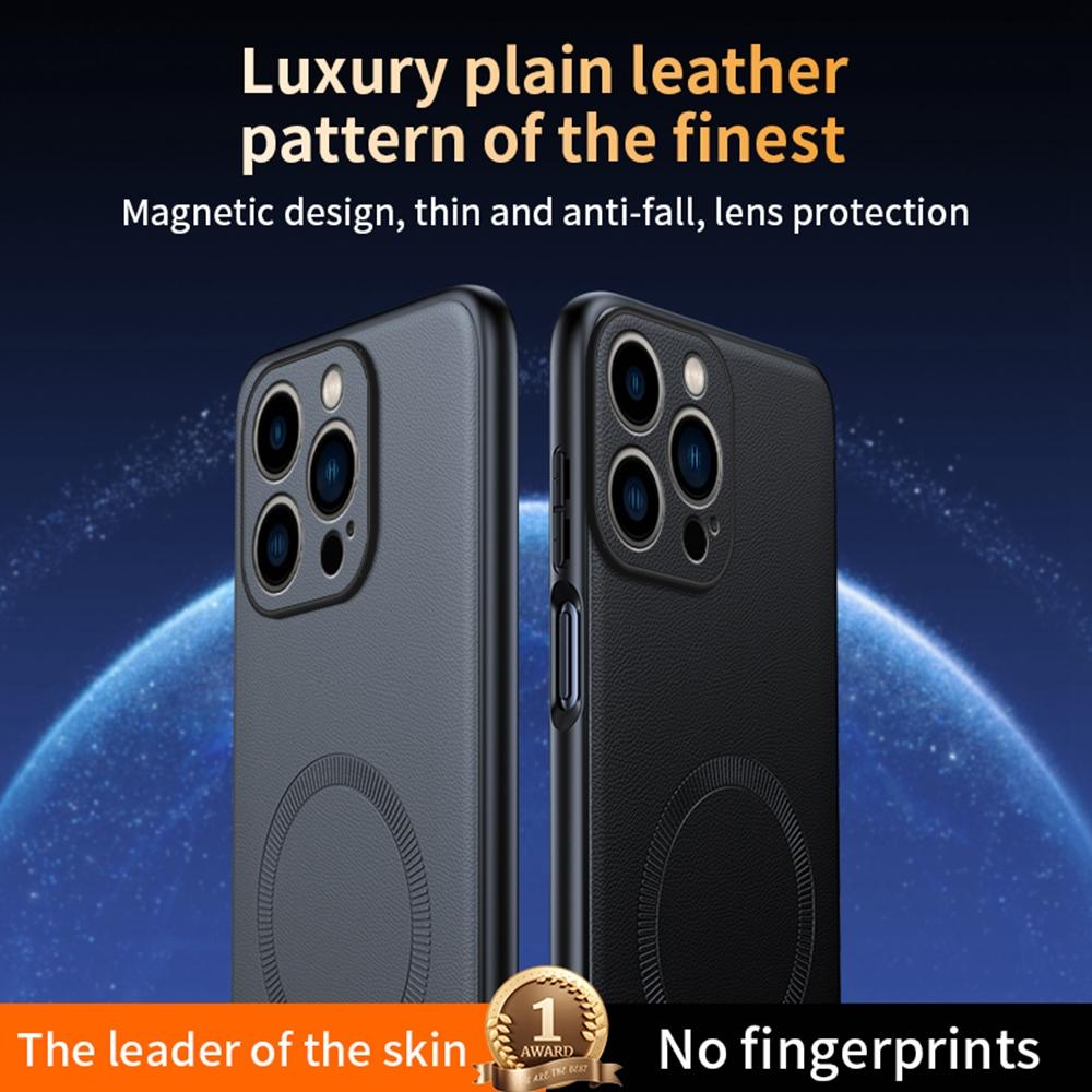 For iPhone 16 Pro Max Case Compatible with MagSafe Leather Coated TPU+PC Phone Cover