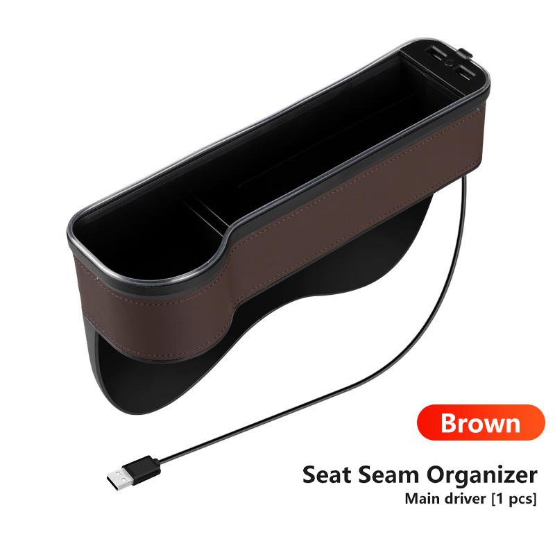 New Car Crevice Storage Box with 2 USB Charger Colorful LED Seat Gap Slit Pocket Seat Organizer Card Phone Bottle Cups Holder