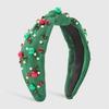 Kids Hair Hoop Red Glossy Beads Crystal Headband Red Green for Christmas Party