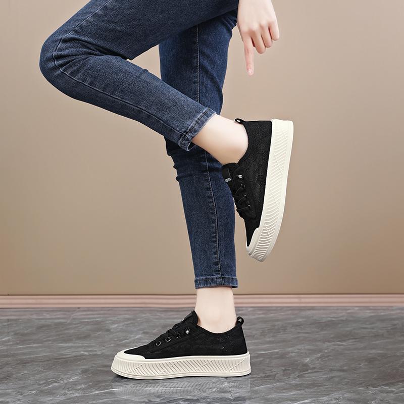 Women Summer Lace Casual Shoes Breathable Girl Black Shoes Plus Size